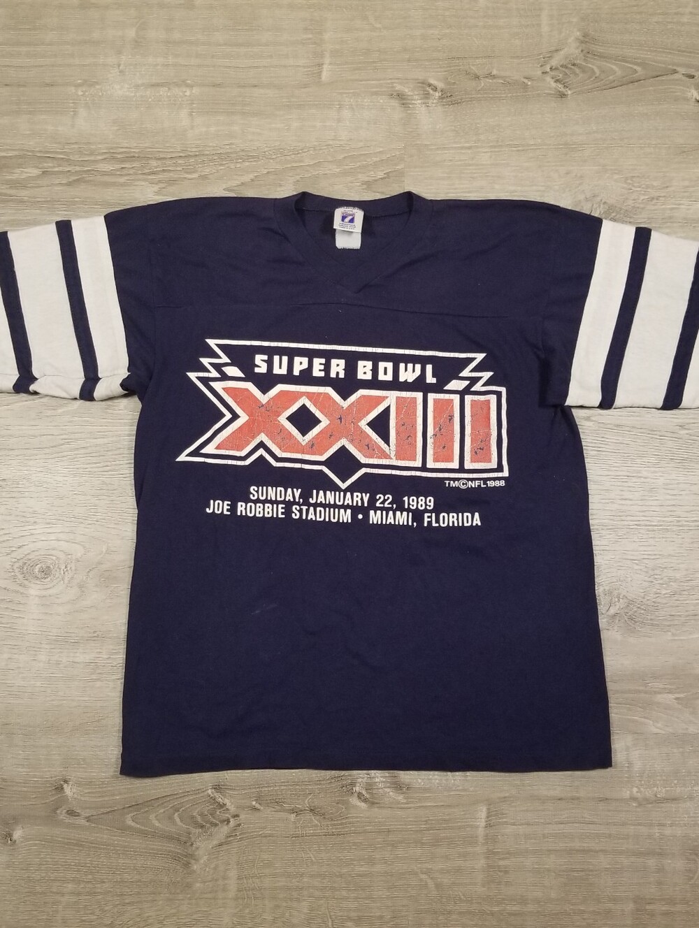 Vintage Logo 7 Super Bowl XXIII 1989 NFL Single Stitch Jersey Shirt USA Medium